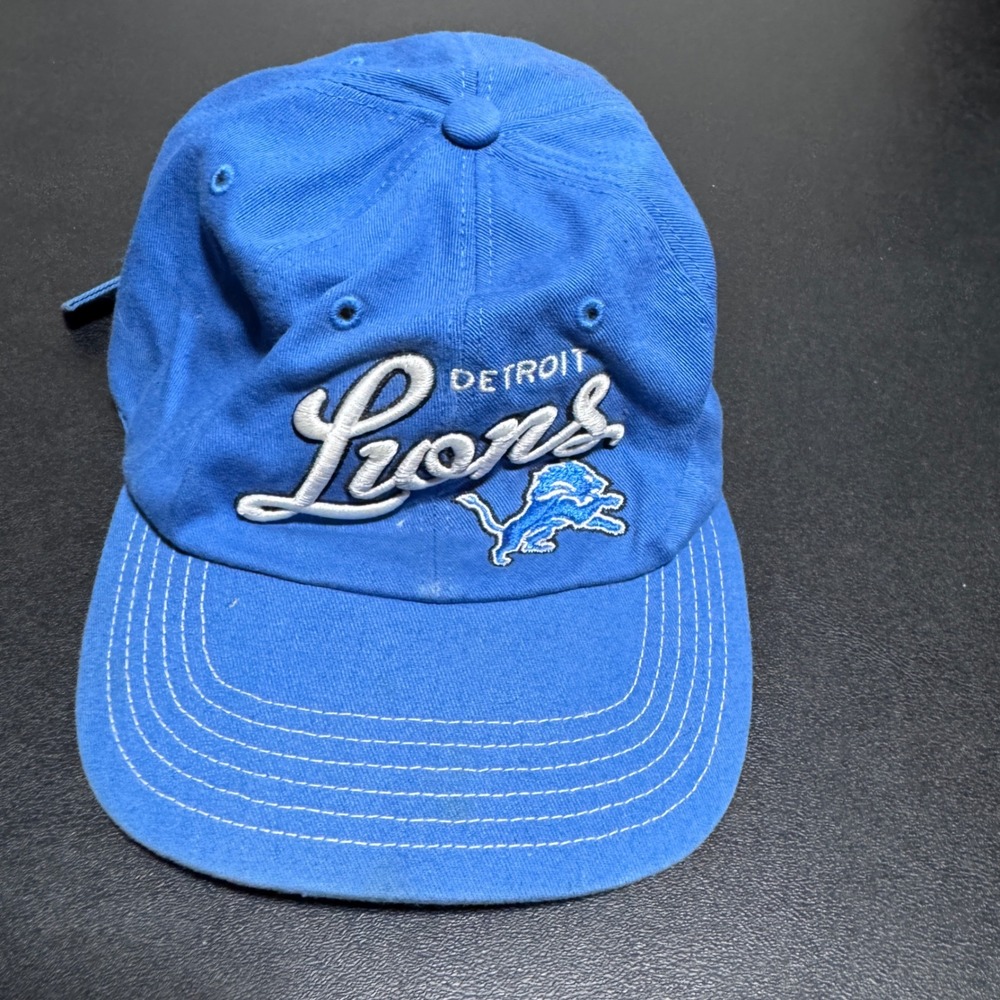 NFL Team Apparel Detroit Lions Hat Men OSFA Blue Solid Embroidered Strapback